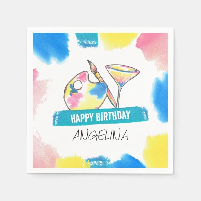 Servilleta De Papel Pintura de pájaros y sip de cumpleaños y Fiesta de (Anverso)