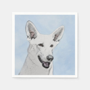 Servilleta De Papel Pintura de pastor blanco - Arte de perro original 