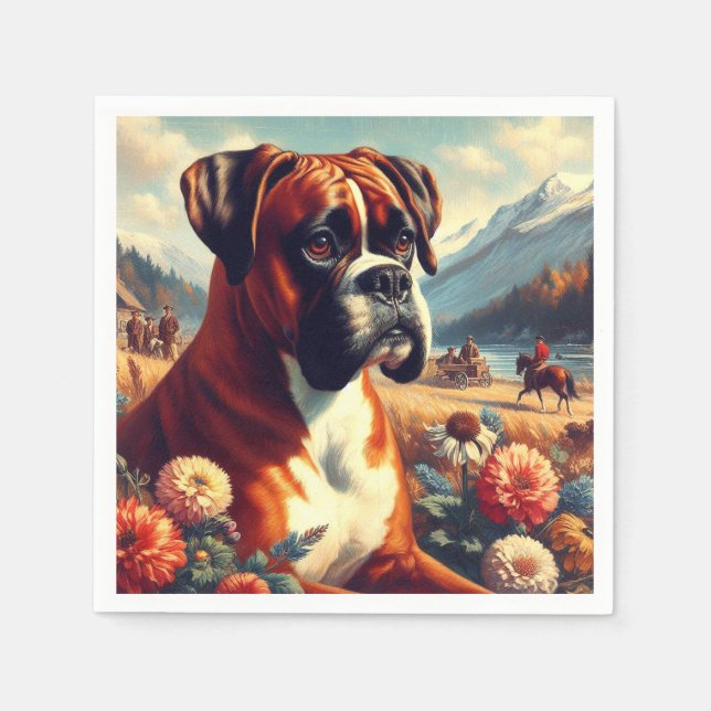 Servilleta De Papel Pintura de perro de Boxer de época (Anverso)