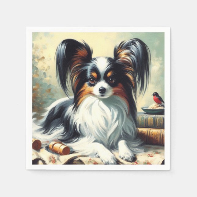 Servilleta De Papel Pintura de perro de Papillon de época (Anverso)