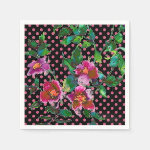 Servilleta De Papel Pintura de rosa acuarela morada rosa   lunares