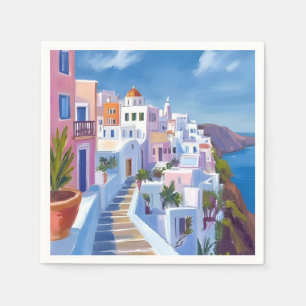 Servilleta De Papel Pintura de Santorini Grecia Acuarela Viaje