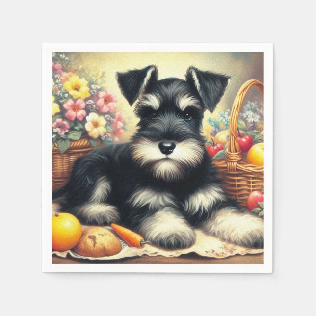 Servilleta De Papel Pintura de Schnauzer de época (Anverso)