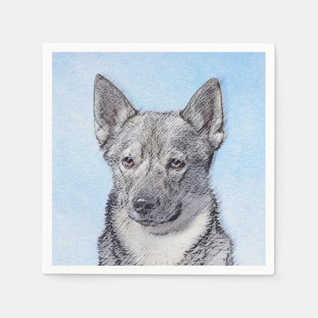 Servilleta De Papel Pintura de Vallhund Sueca - Arte Perro Original Cu (Anverso)