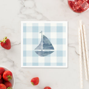 Servilleta De Papel Pintura de velero en la costa de Gingham azul náut