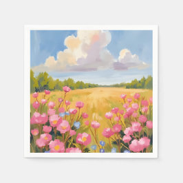 Servilleta De Papel Pintura Del Paisaje Del Campo De Flores Rosadas