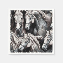 Pintura detallada de caballos en arte blanco y neg