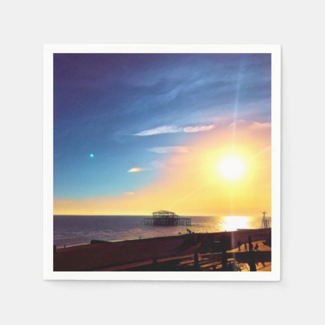 Servilleta De Papel Pintura digital: atardecer sobre el muelle occiden (Anverso)