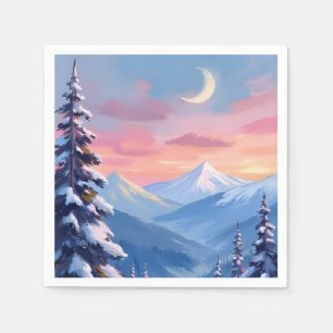 Servilleta De Papel Pintura en Acuarela de la Luna de Montaña en Invie