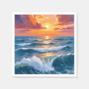 Servilleta De Papel Pintura en Acuarela del Atardecer en el Mar Brilla