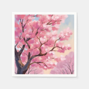 Servilleta De Papel Pintura floral de árboles de flor de cerezo rosa