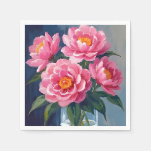 Servilleta De Papel Pintura floral de ramillete de peonías rosadas