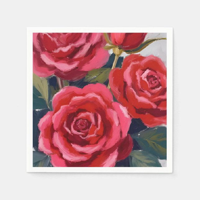 Servilleta De Papel Pintura floral de rosas rojas (Anverso)