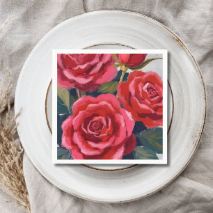 Servilleta De Papel Pintura floral de rosas rojas