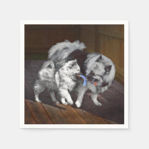 Servilleta De Papel Pintura Keeshond Playtime - Arte Perro Original.