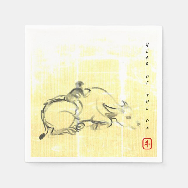 Servilleta De Papel Pintura original año del búfalo de agua del año Ox (Anverso)
