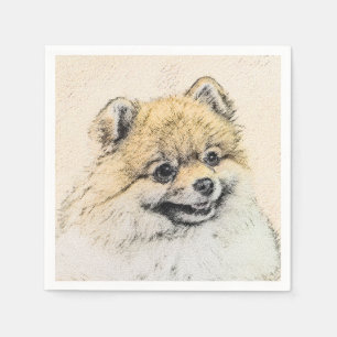 Servilleta De Papel Pintura Pomerania (Naranja) - Arte Perro Original