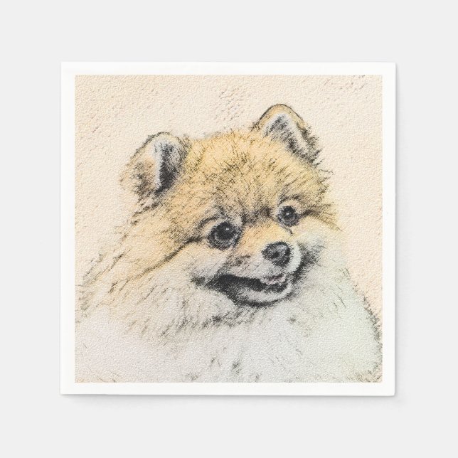 Servilleta De Papel Pintura Pomerania (Naranja) - Arte Perro Original (Anverso)