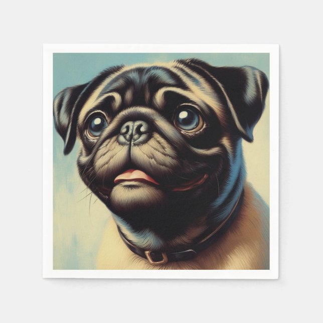 Servilleta De Papel Pintura retro de pug (Anverso)