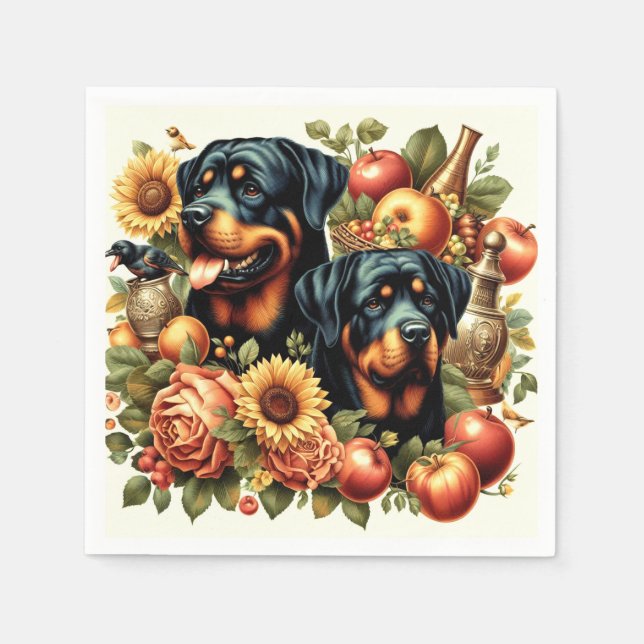 Servilleta De Papel Pintura Retro Rottweiler (Anverso)