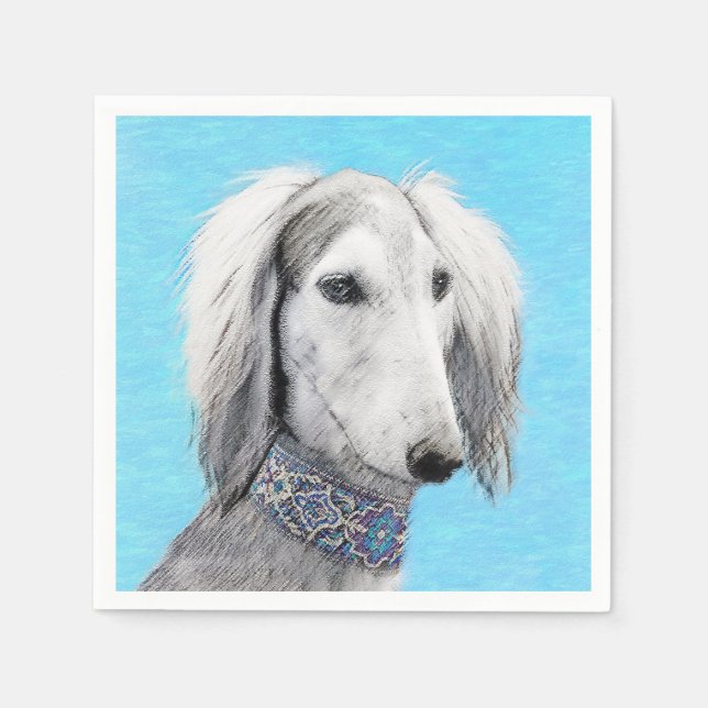 Servilleta De Papel Pintura Saluki (plateada) - Arte Perro Original. (Anverso)