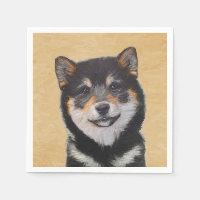 Servilleta De Papel Pintura Shiba Inu (Negro y Tan) - Arte de perro (Anverso)