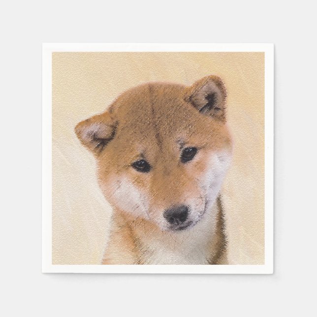 Servilleta De Papel Pintura Shiba Inu (roja) - Arte Perro Original (Anverso)