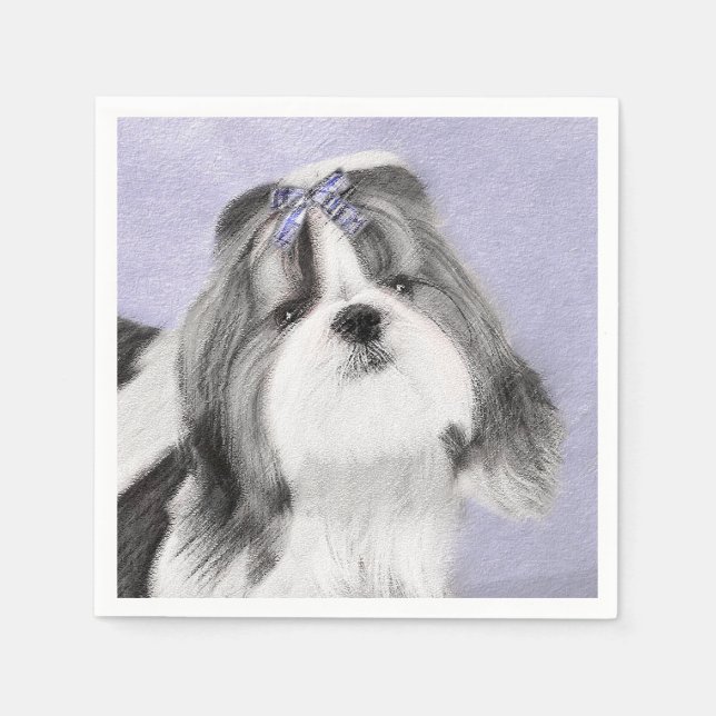 Servilleta De Papel Pintura Shih Tzu - Arte Perro Original. (Anverso)