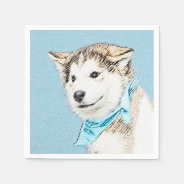 Servilleta De Papel Pintura siberiana Husky de pipa - Arte original de (Anverso)