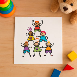 Servilleta De Papel Pirámide de Amistad de Niños Coloridos
