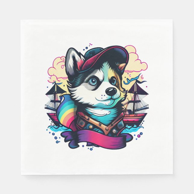 Servilleta De Papel Pirata de perro Husky (Anverso)