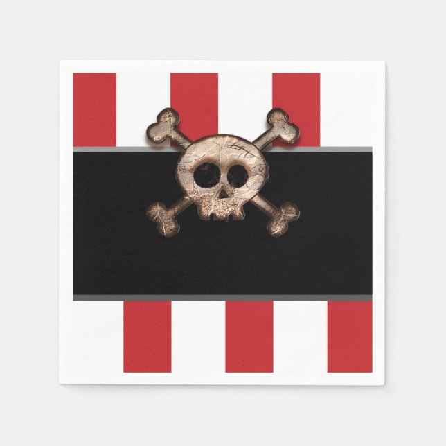 Servilleta De Papel Pirata Skull y Crossbone Partido de Cumpleaños Bla (Anverso)