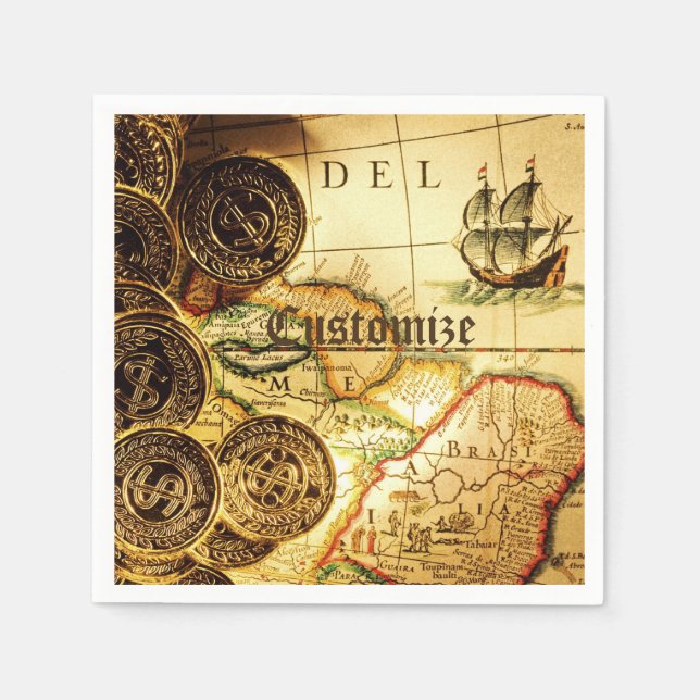 Servilleta De Papel Pirates Gold Treasure Map Napkins (Anverso)