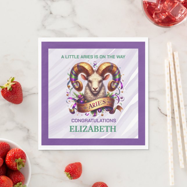 Servilleta De Papel Pisces Zodiac Baby Shower Lavender and Green (In situ)