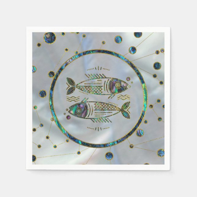 Servilleta De Papel Pisces Zodiac Gold Abalone en Constellation (Anverso)