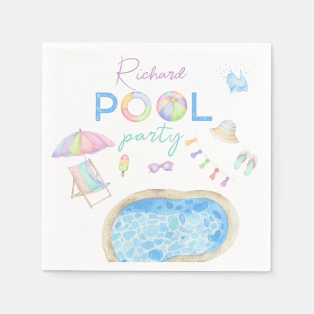 Servilleta De Papel Piscina de cumpleaños Piscina de fiesta de cumplea (Anverso)