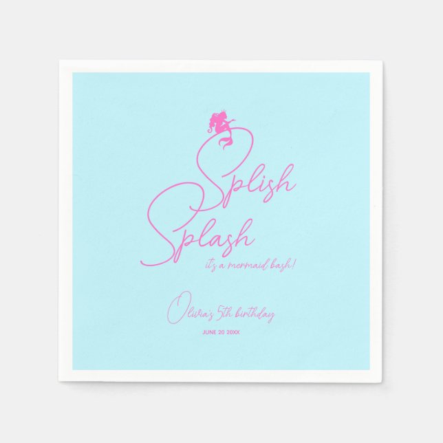 Servilleta De Papel Piscina de verano simple Chica Sirena Cumpleaños (Anverso)