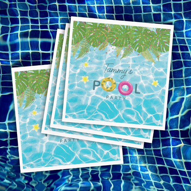 Servilleta De Papel Piscina tropical Fiesta Piscina Cumpleaños (Tropical Pool Party Swimming Pool Birthday Napkins)