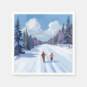 Servilleta De Papel Pista de esquí   Aquarela de invierno de esquí de 