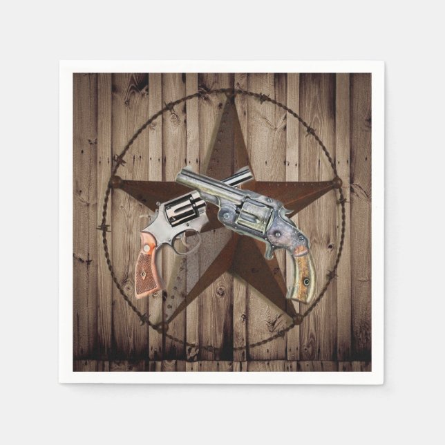 Servilleta De Papel pistola de vaquero con estrella de texas rústicas  (Anverso)