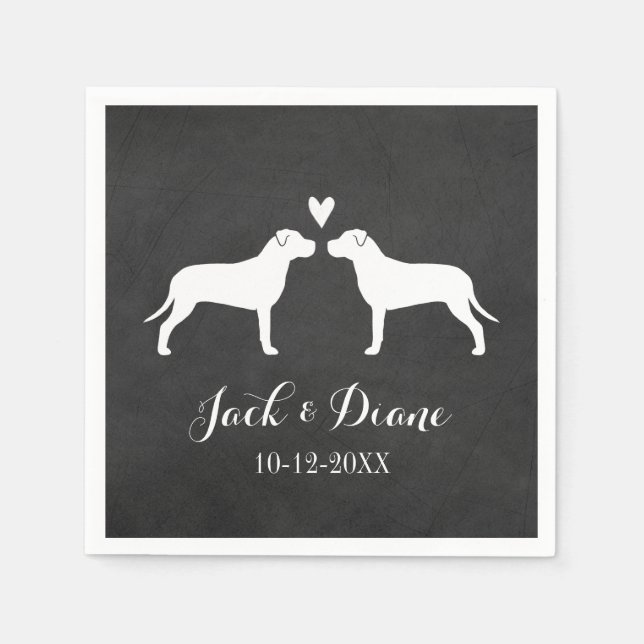 Servilleta De Papel Pit Bulls Boda Pareja con texto Personalizado (Anverso)
