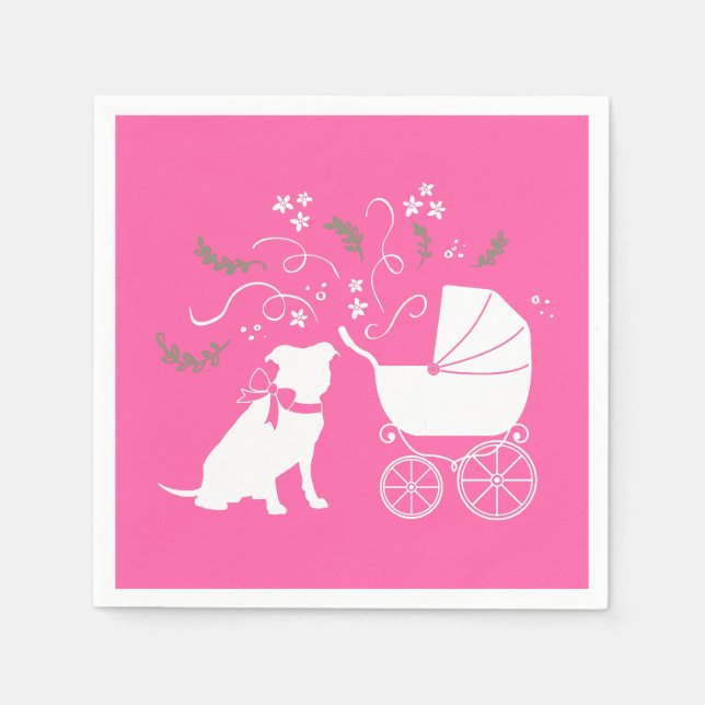 Servilleta De Papel Pitbull, Chica rosado de Baby Shower Bulldog Pit (Anverso)