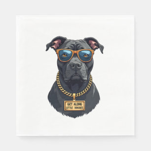 Servilleta De Papel Pitbull Vintage Genial con Gafas de Sol y Cadena d