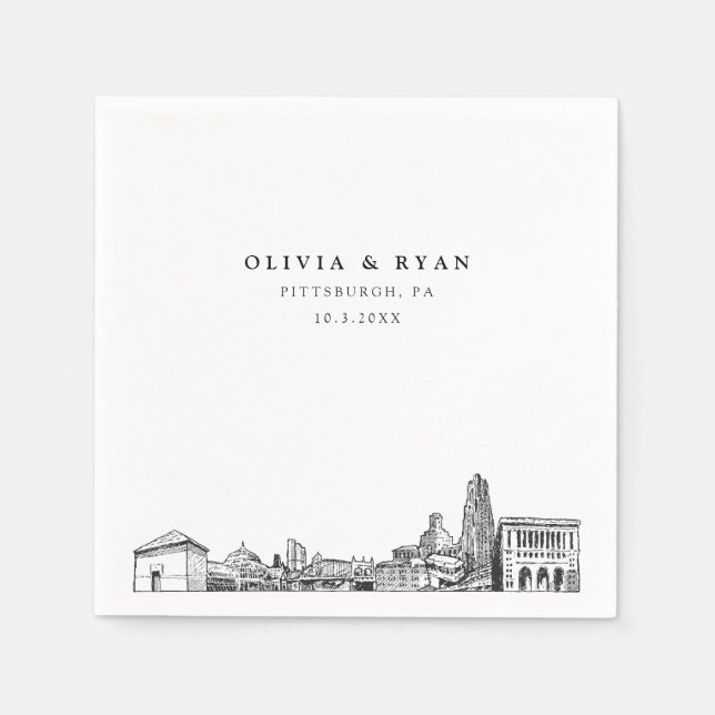 Servilleta De Papel Pittsburgh Skyline Boda Papel Cocktail Napkin (Anverso)