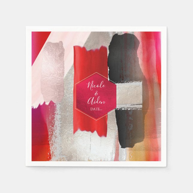 Servilleta De Papel PixDezines Acuarela Moderna Rojo Negro (Anverso)