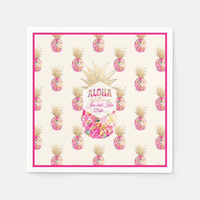 Servilleta De Papel PixDezines Aloha Pineapples/fondo rosado/DIY (Anverso)