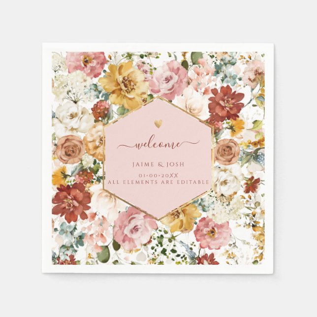 Servilleta De Papel PixDezines Boho H2 Fall Garden Flores Napkins (Anverso)