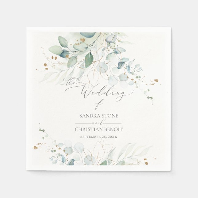 Servilleta De Papel PixDezines Faux Gold Watercolor Eucalyptus Boda (Anverso)
