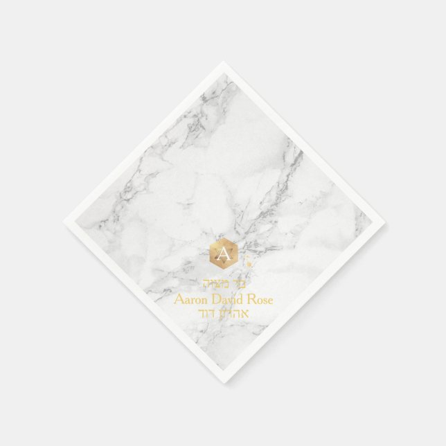 Servilleta De Papel PixDezines Mármol+Honeycomb, Faux Gold Mitzvah (Borde)