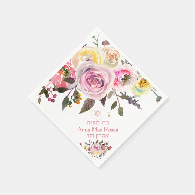Servilleta De Papel PixDezines Rosas Pastel, Mitzvah Rosa Claro (Borde)